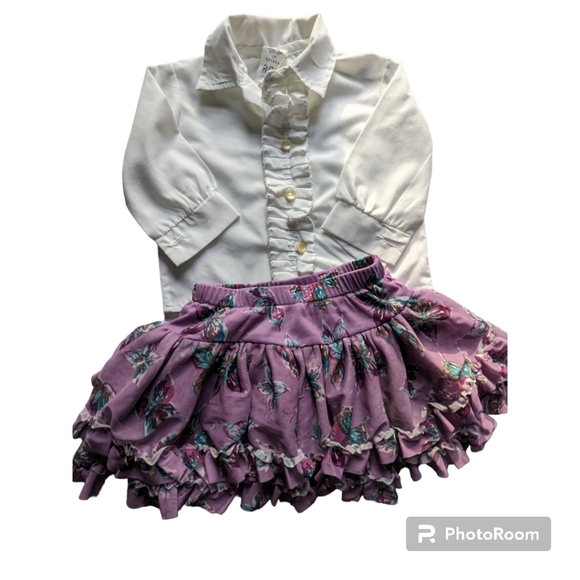 Childrens Place Butterfly Tutu and R. GEE White Long Sleeve Ruffle Shirt. - Picture 5 of 8